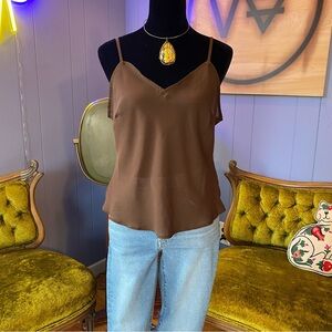 Vintage Y2K Chocolate Brown Satin Semi Sheer Cami Top Size 10